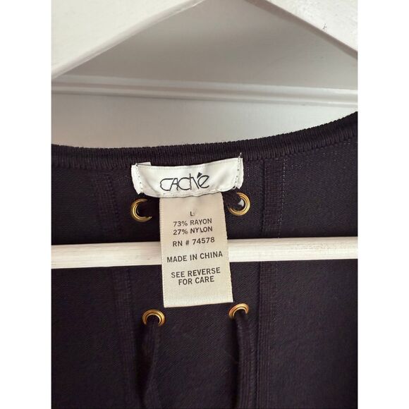 Cache Black w/ Gold Grommet Stitch Back Cropped Cardigan Sweater sz L EUC - Picture 3 of 6